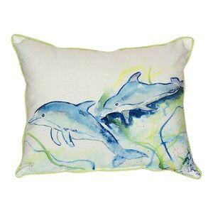Coastal Playful Dolphins Indoor Outdoor Throw Pillow 11 X 14 Inches